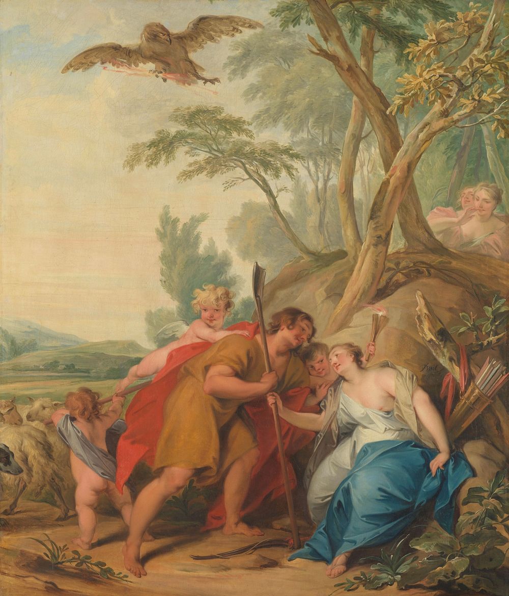 Jupiter, Disguised as a Shepherd, Seducing Mnemosyne, the Goddess of Memory (1727) by Jacob de Wit and Jan Baptist de…