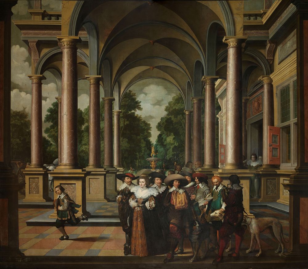 Gallery of a Palace with Ornamental Architecture and Columns (1630 - 1632) by Dirck van Delen