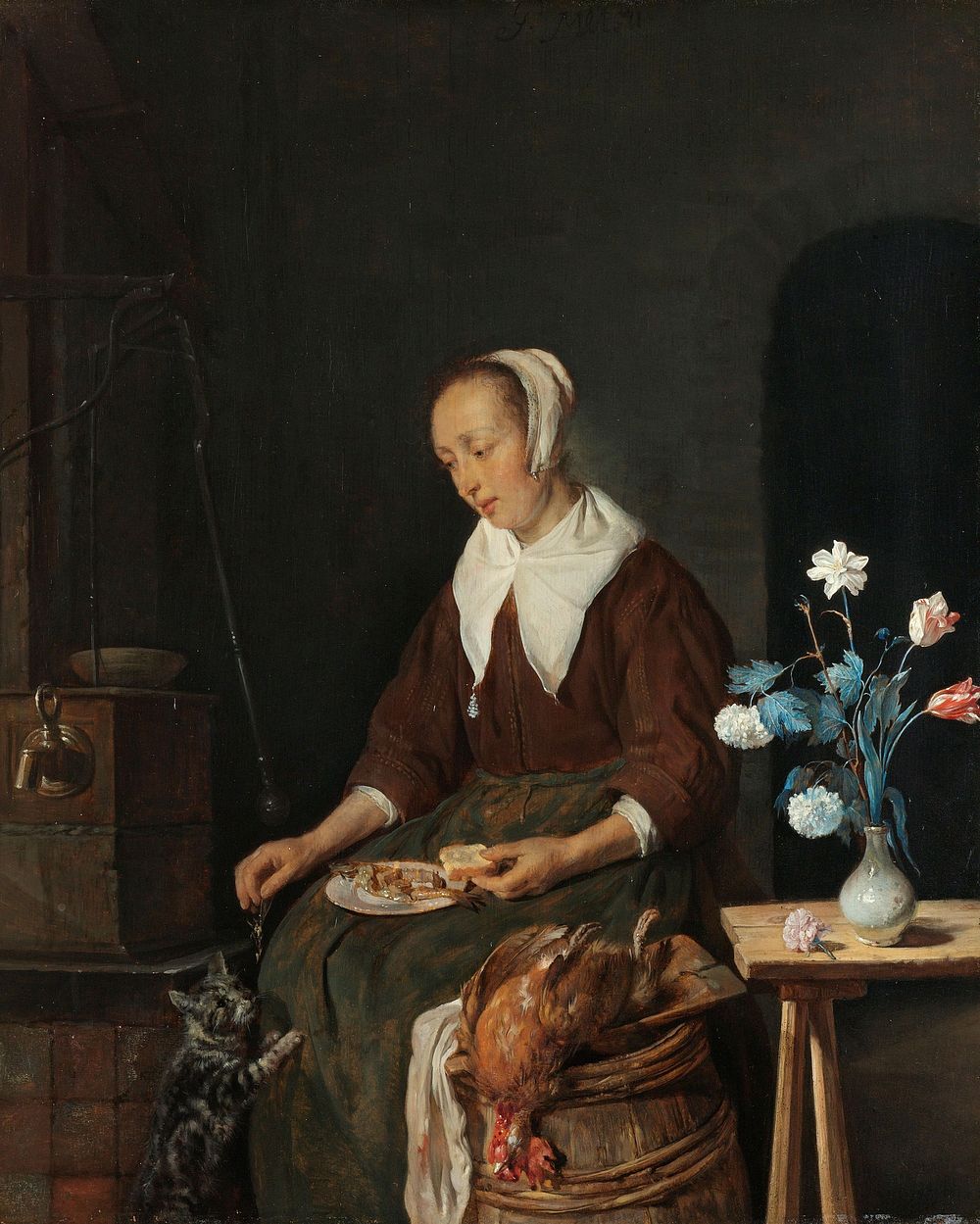 Woman Eating, Known as ‘The Cat’s Breakfast’ (c. 1661 - c. 1664) by Gabriël Metsu