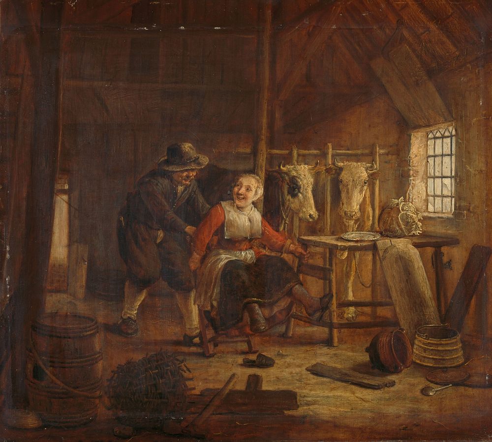 Flirtation in a Cowshed (1645 - 1672) by Govert Dircksz Camphuysen