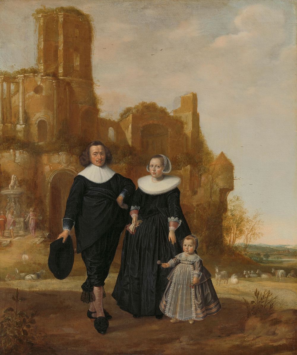 Portrait of a Couple with their Child in a Landscape (1620 - 1656) by Herman Meynderts Doncker