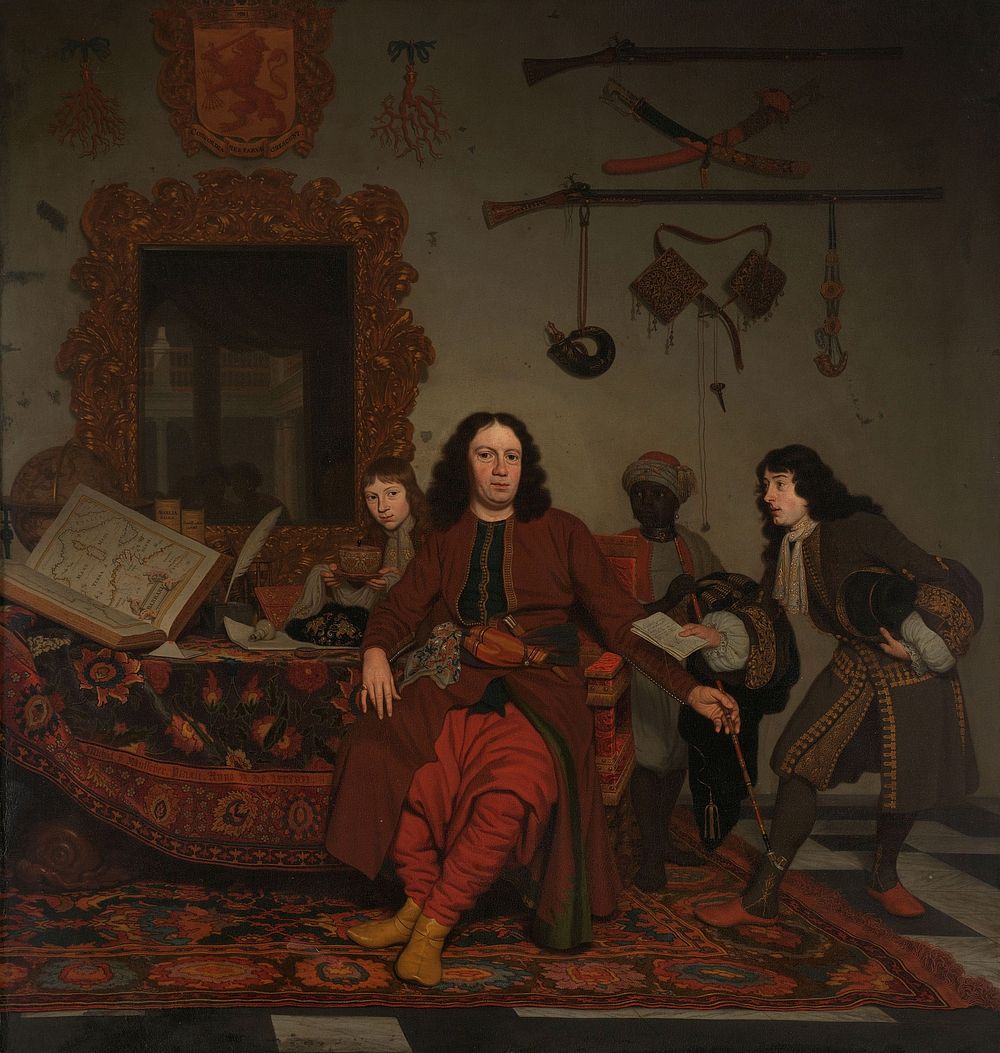 Thomas Hees and his Servant Thomas and Nephews Jan and Andries Hees (1687) by Michiel van Musscher