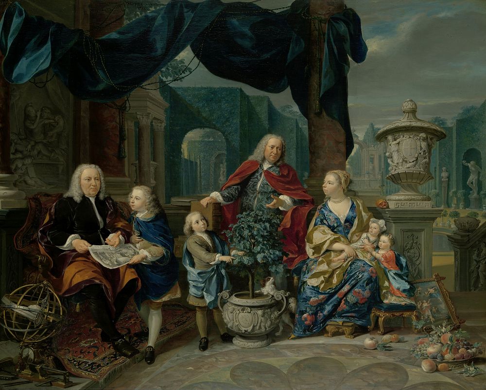Portrait of David van Mollem with his Family (1740) by Nicolaas Verkolje