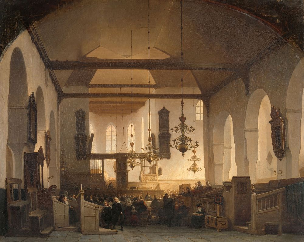 A Service in the Geertekerk, Utrecht (1852) by Johannes Bosboom