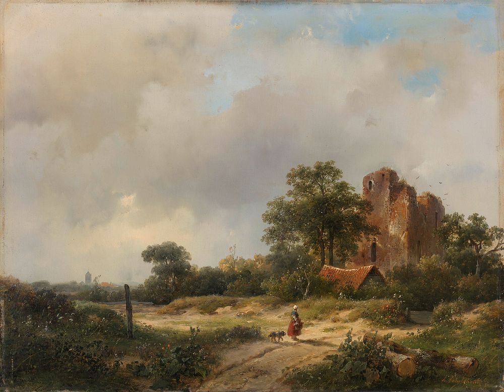 Landscape with the Ruins of Brederode Castle in Santpoort (1844) by Andreas Schelfhout