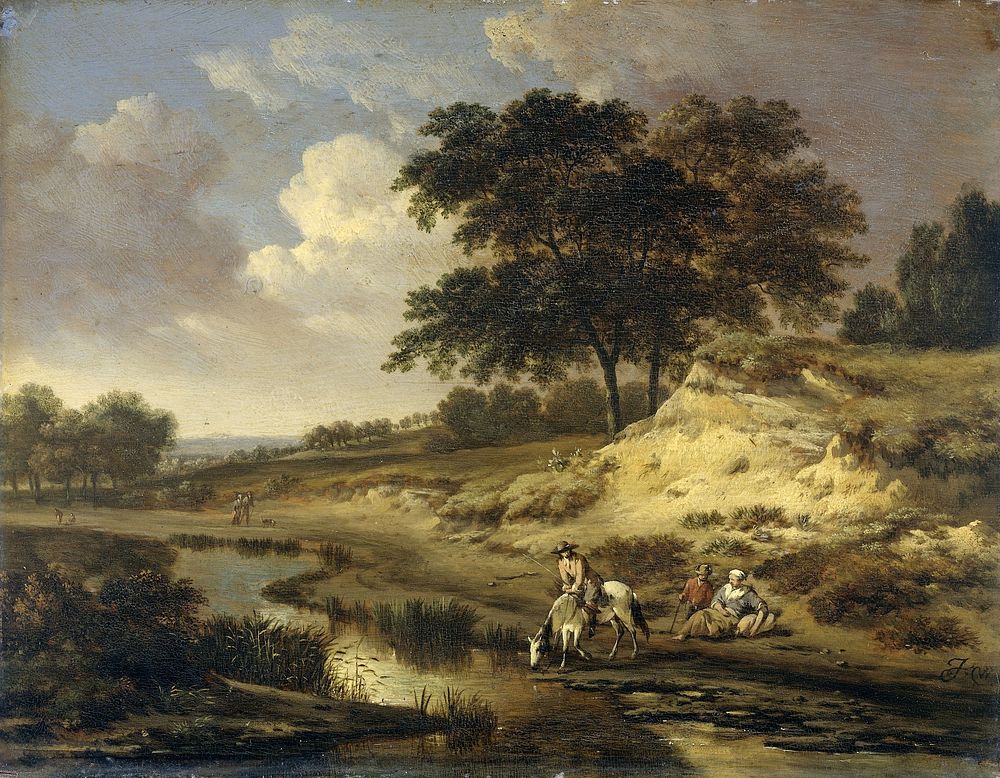 Landscape with a Rider Watering his Horse (1655 - 1684) by Jan Wijnants