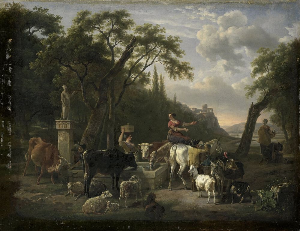 Italian Landscape with Shepherds and Animals at a Fountain (1780 - 1810) by Jean Louis Demarne