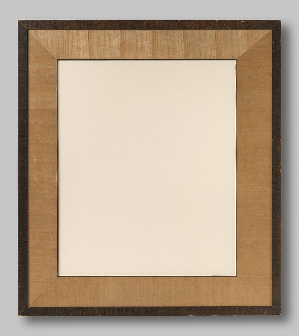 Bruine smalle gefineerde houten lijst met gefineerde (blank hout) passe-partout, beglaasd. (c. 1900 - c. 1999)