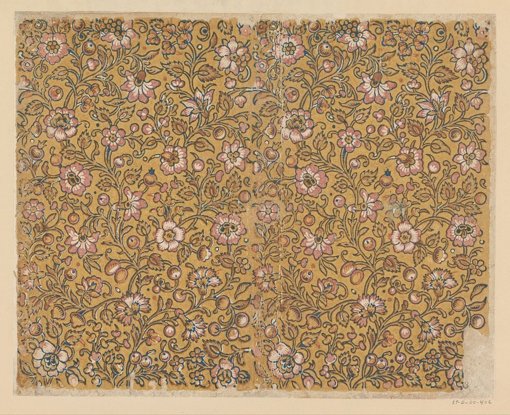 Blad met strooipatroon van ranken met bloemen en vruchten (1700 - 1850) by anonymous