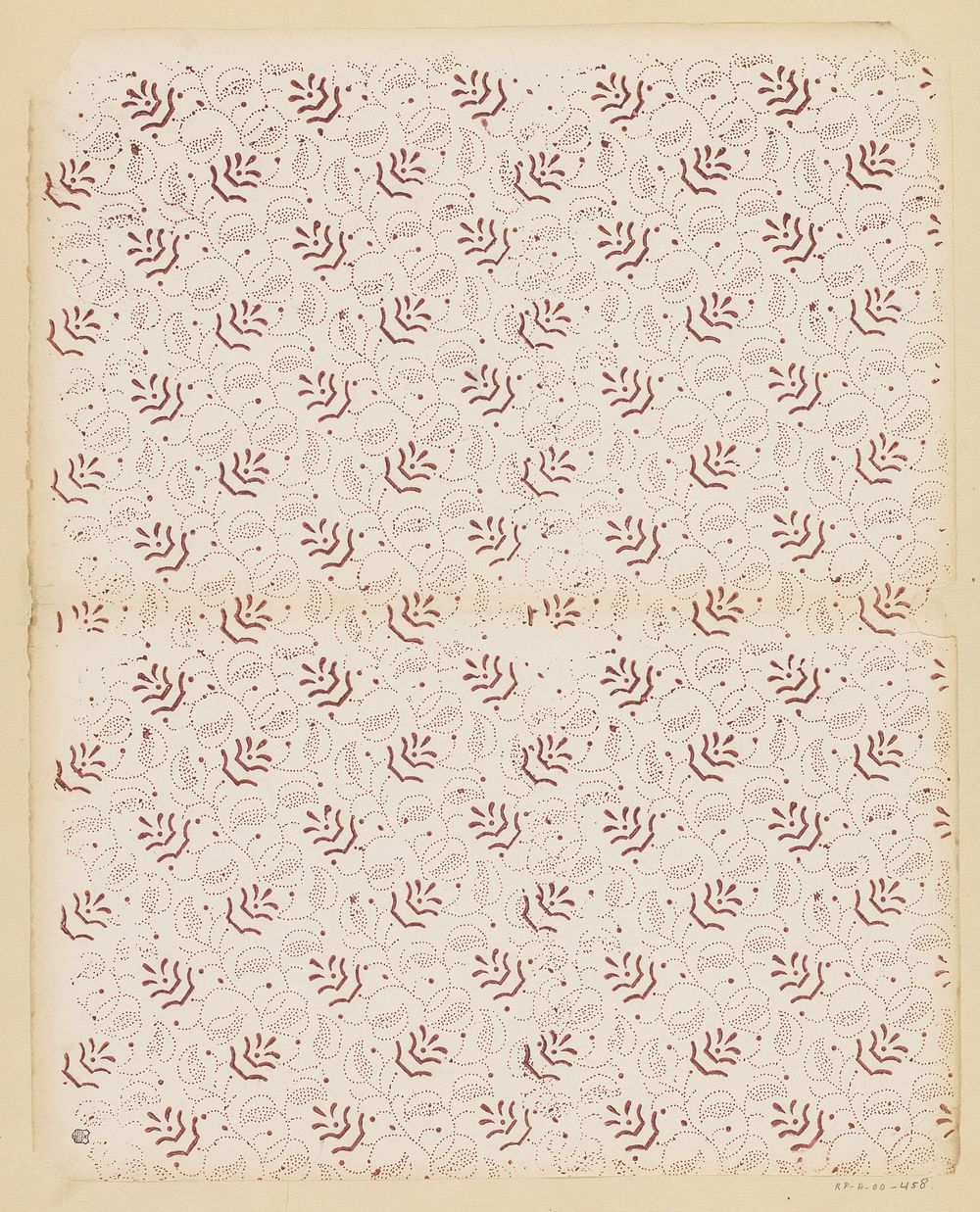 Blad met slingerende ranken bestaande uit punten met vruchtjes en bloemen (1800 - 1900) by anonymous