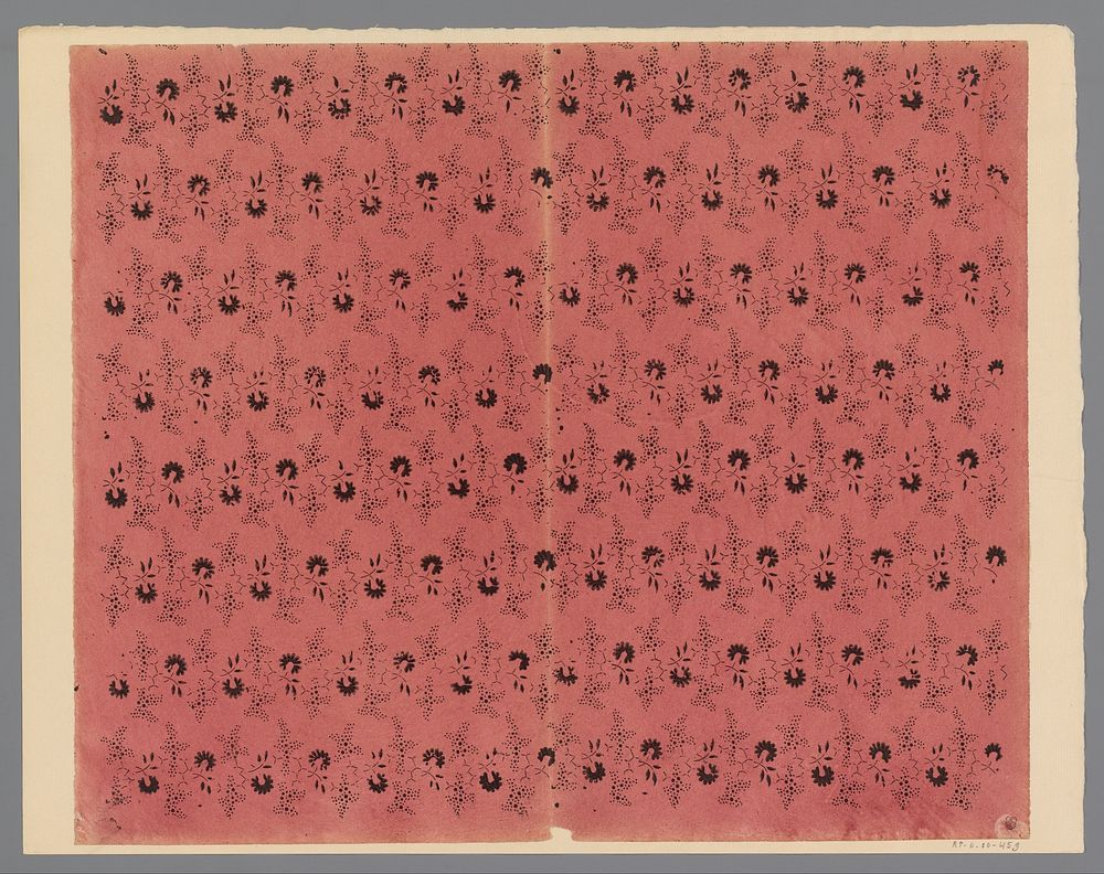 Blad met banenpatroon van bloemmotief (1800 - 1900) by anonymous