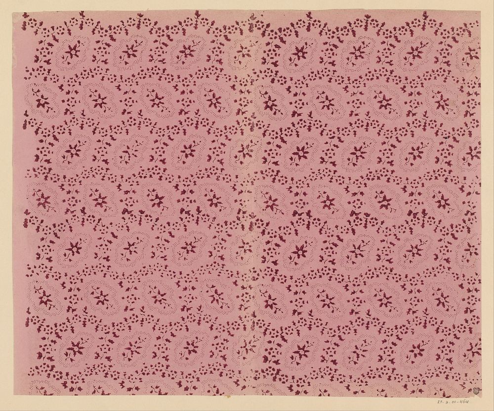 Blad met strooipatroon van bloemtak omgeven door punten en ranken (1800 - 1900) by anonymous