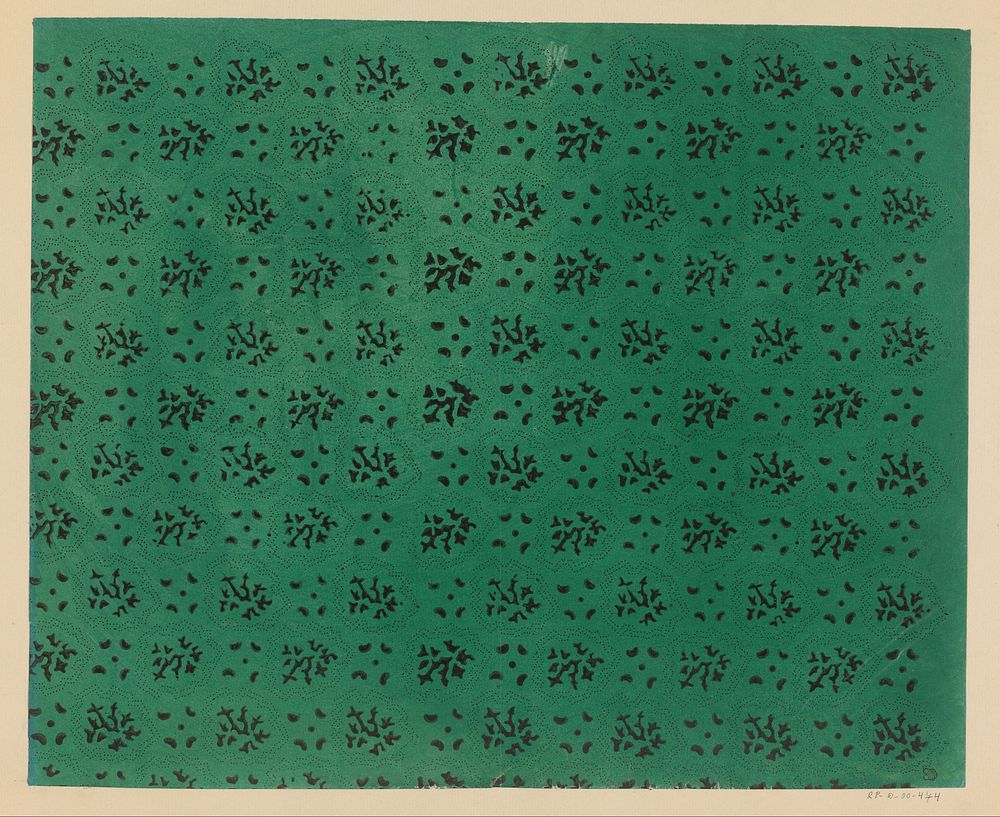Blad met strooipatroon van motief omgeven door kronkelende lijnen bestaande uit punten (1800 - 1900) by anonymous