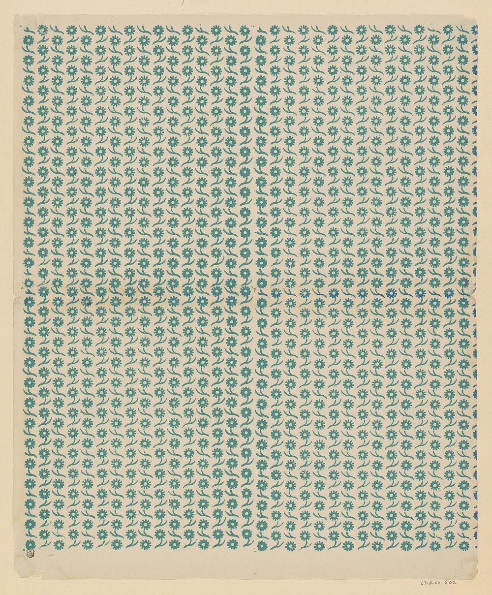 Blad met banenpatroon van bloemmotief (1800 - 1900) by anonymous