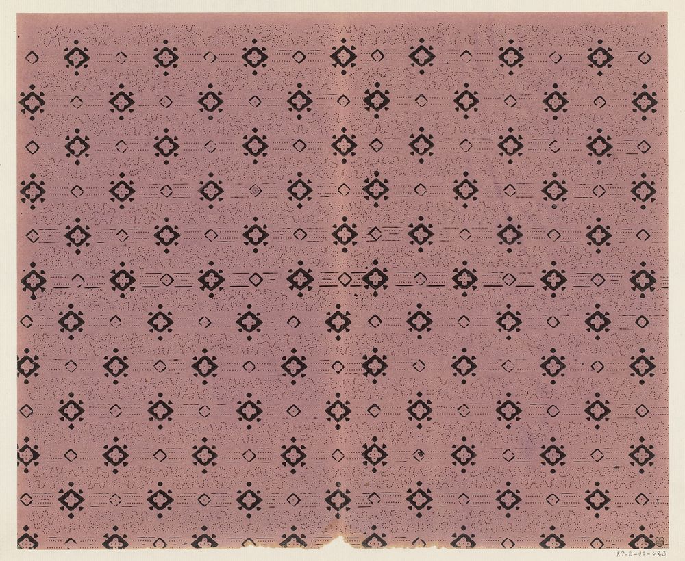 Blad met banenpatroon van vierkante motieven en van kronkelende stippellijnen (1800 - 1900) by anonymous