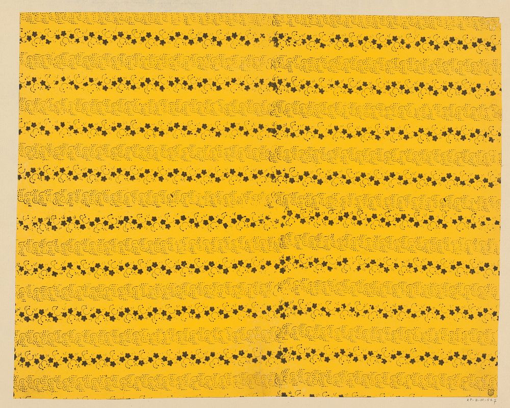 Blad met banenpatroon van bloemmotief en stippenpatroon (1800 - 1900) by anonymous