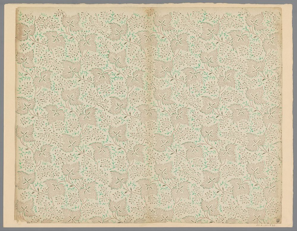 Blad met strooipatroon van bladmotief en ranken (1800 - 1900) by anonymous