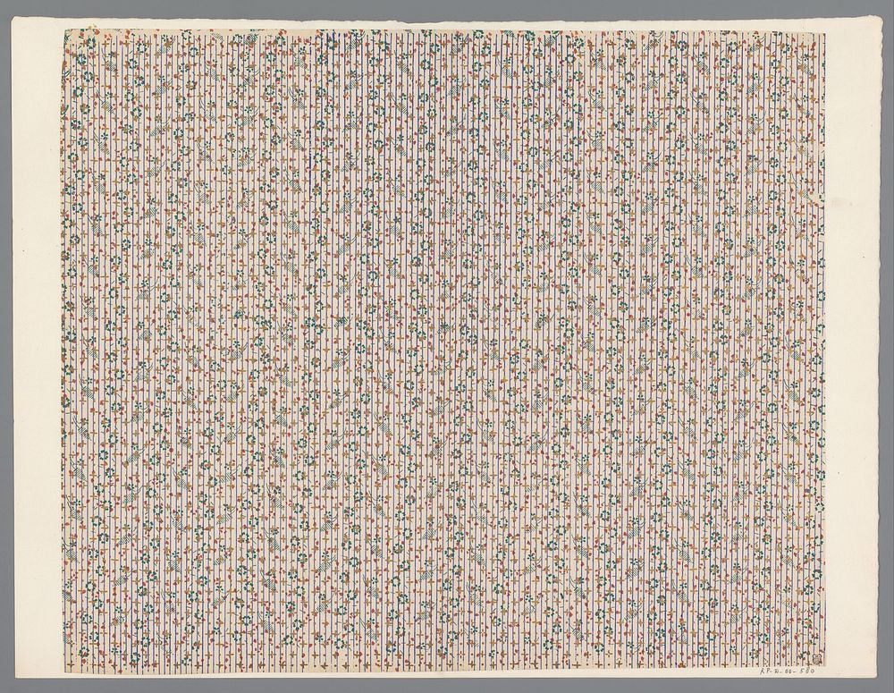 Blad met strooipatroon van bloemmotief en lijnenfond (1800 - 1900) by anonymous