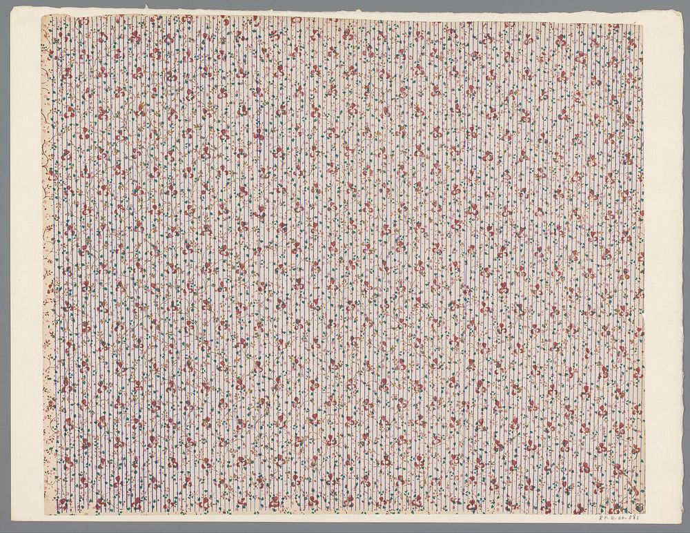 Blad met strooipatroon van bloemmotief met ranken en lijnenfond (1800 - 1900) by anonymous