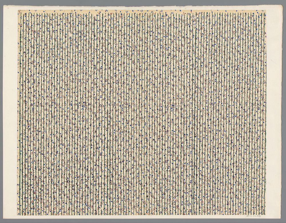 Blad met lijnenpatroon over strooipatroon van ranken (1800 - 1900) by anonymous
