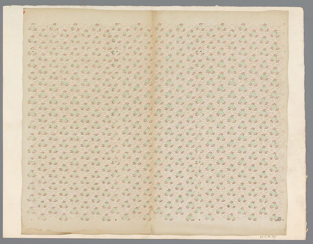 Blad met strooipatroon van bloemmotief en lijnenfond bestaande uit punten (1800 - 1900) by anonymous