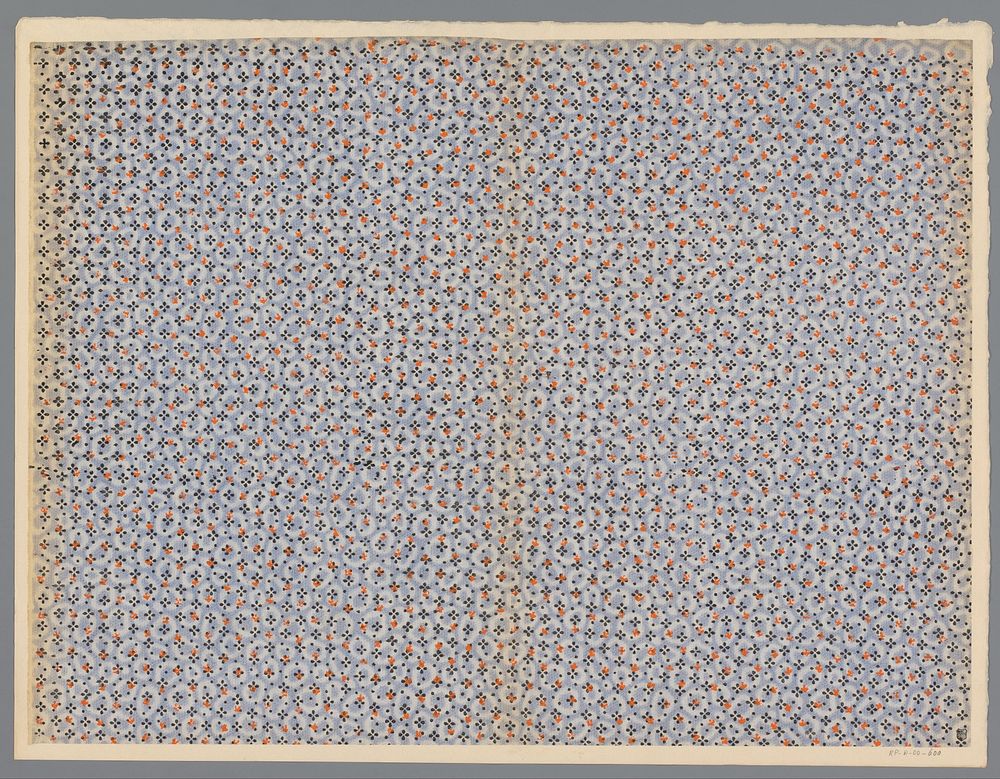 Blad met strooipatroon van bloemmotief op puntenfond in concentrische kringen (1800 - 1900) by anonymous