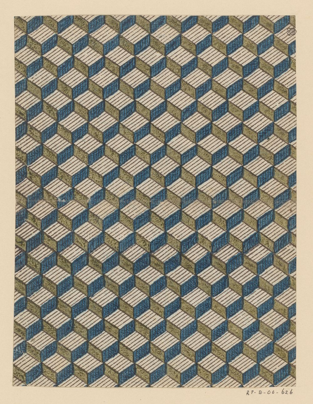 Blad met regelmatig patroon van getrapte blokjes (1800 - 1900) by anonymous