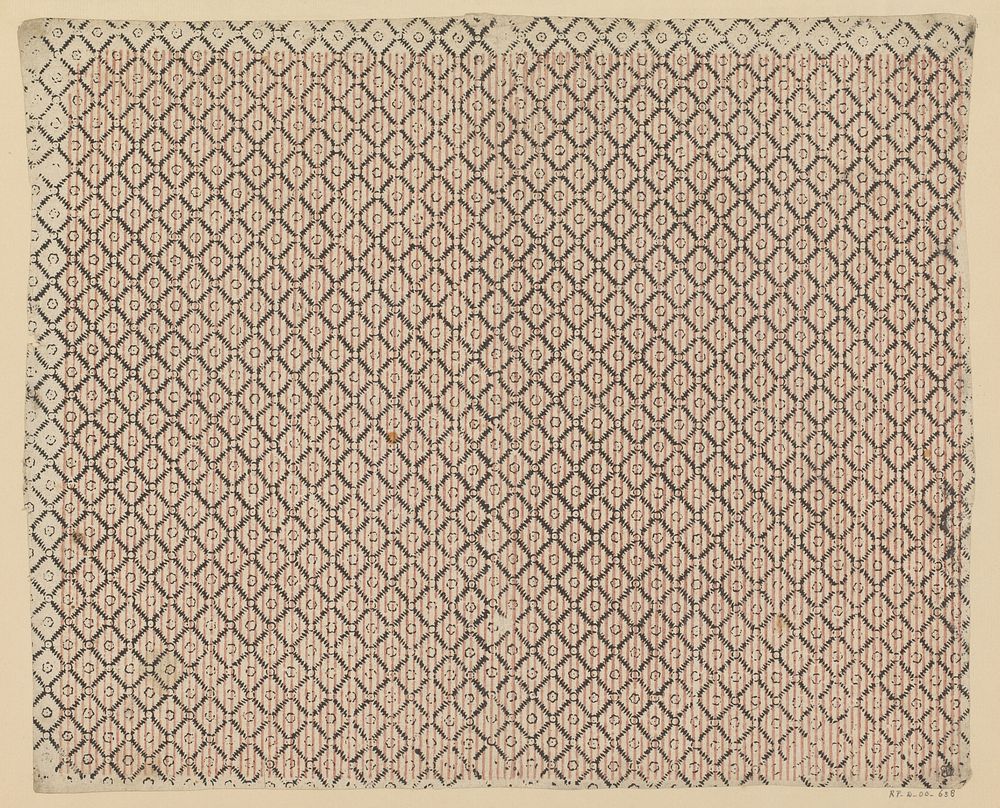 Blad met ruitenpatroon met rozet als veldvulling op lijnenfond (1750 - 1900) by anonymous