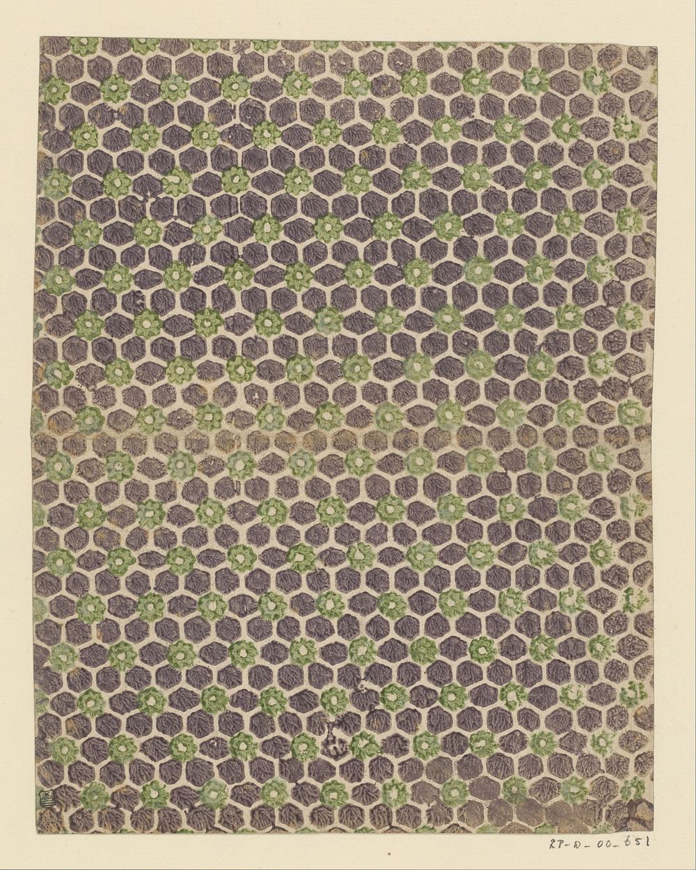 Blad met strooipatroon van hexagonaal motief en rozet (1750 - 1900) by anonymous