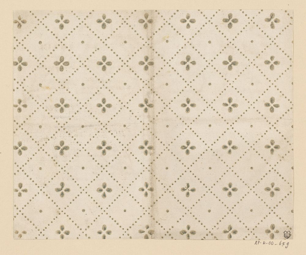 Blad met ruitenpatroon met afwisselend rozet en stip als veldvulling (1750 - 1900) by anonymous