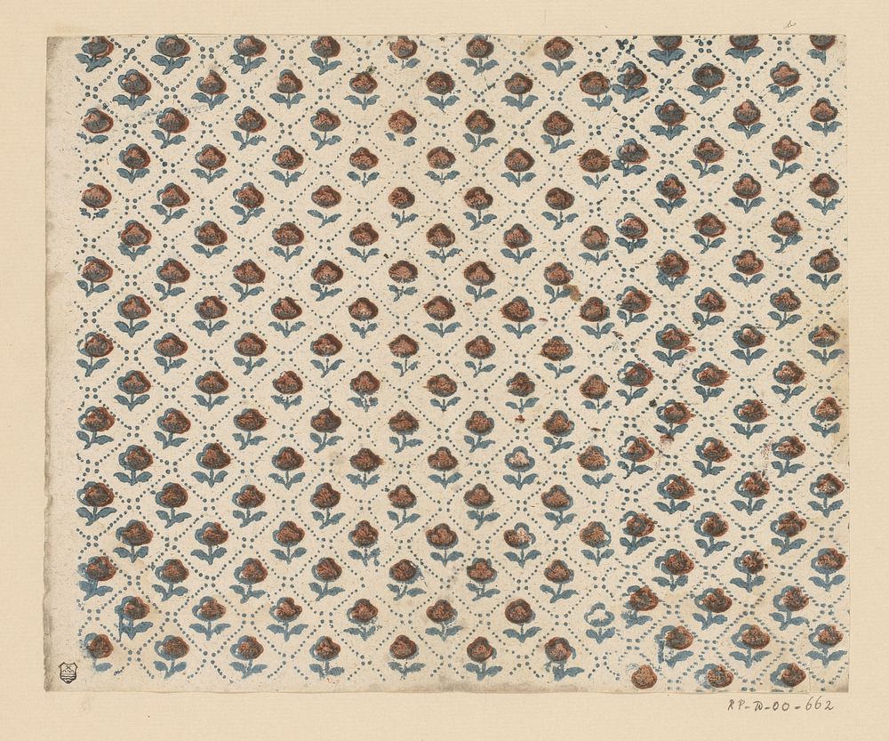 Blad met ruitenpatroon met bloem als veldvulling (1750 - 1900) by anonymous