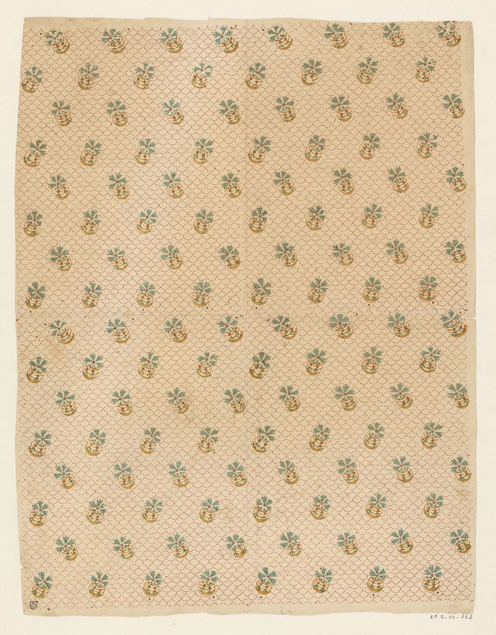Blad met strooipatroon van bloemmotief op een puntenfond (1750 - 1900) by anonymous