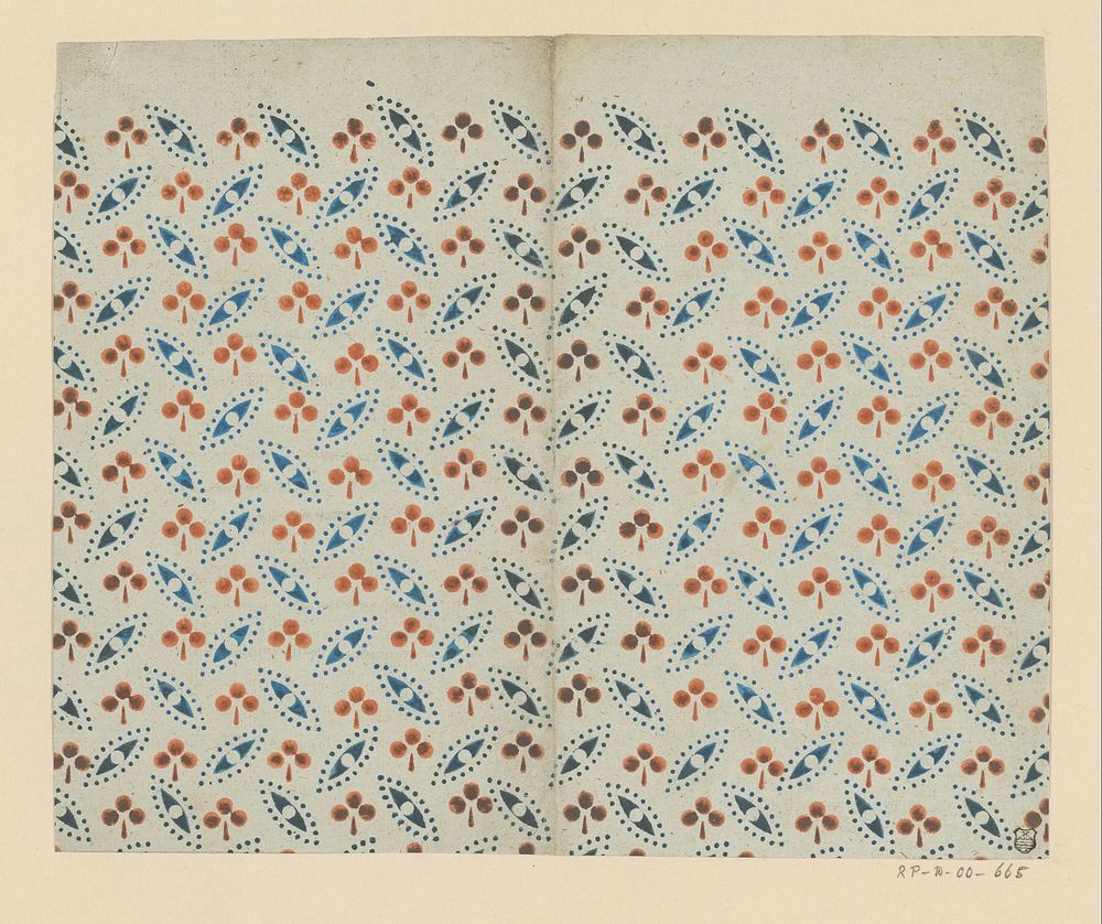 Blad met strooipatroon van ovaal motief en klaverblad (1750 - 1900) by anonymous