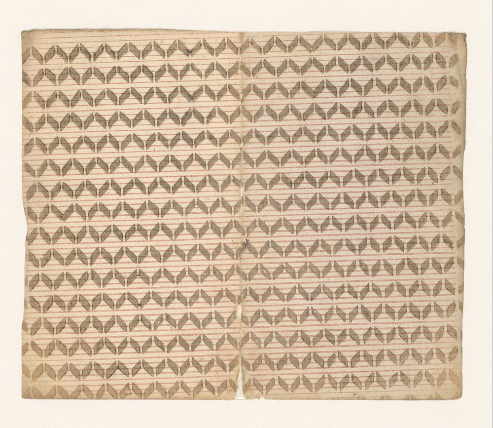 Blad met banenpatroon van parallellogrammen met lijnenfond (1750 - 1900) by anonymous
