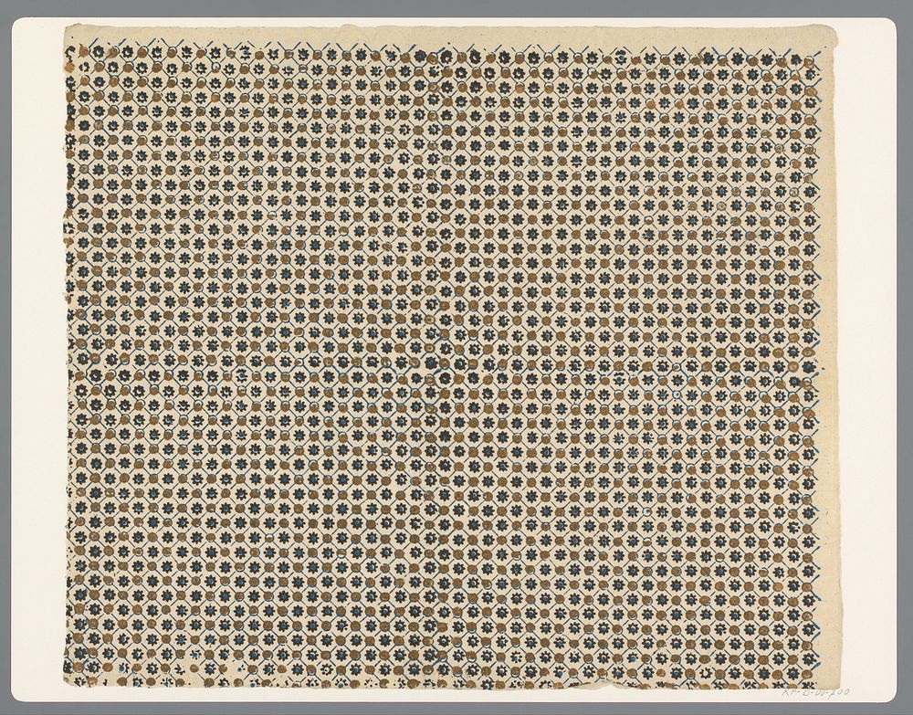Blad met ruitenpatroon met als veldvulling rozet en overhoekse stippen (1750 - 1900) by anonymous