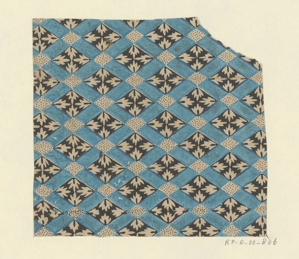 Blad met ruitenpatroon met bladmotief en punten (1750 - 1950) by anonymous