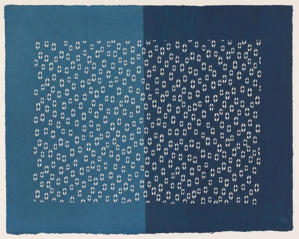 Blad met licht- en donkerblauwe helften met uitgespaard hexagonaal motief (1974 - 1984) by anonymous