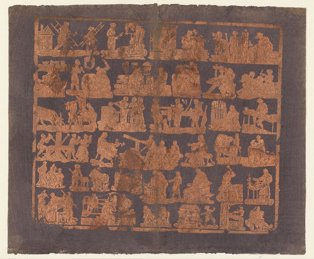 Blad met beroepen in zes rijen (1750 - 1800) by anonymous