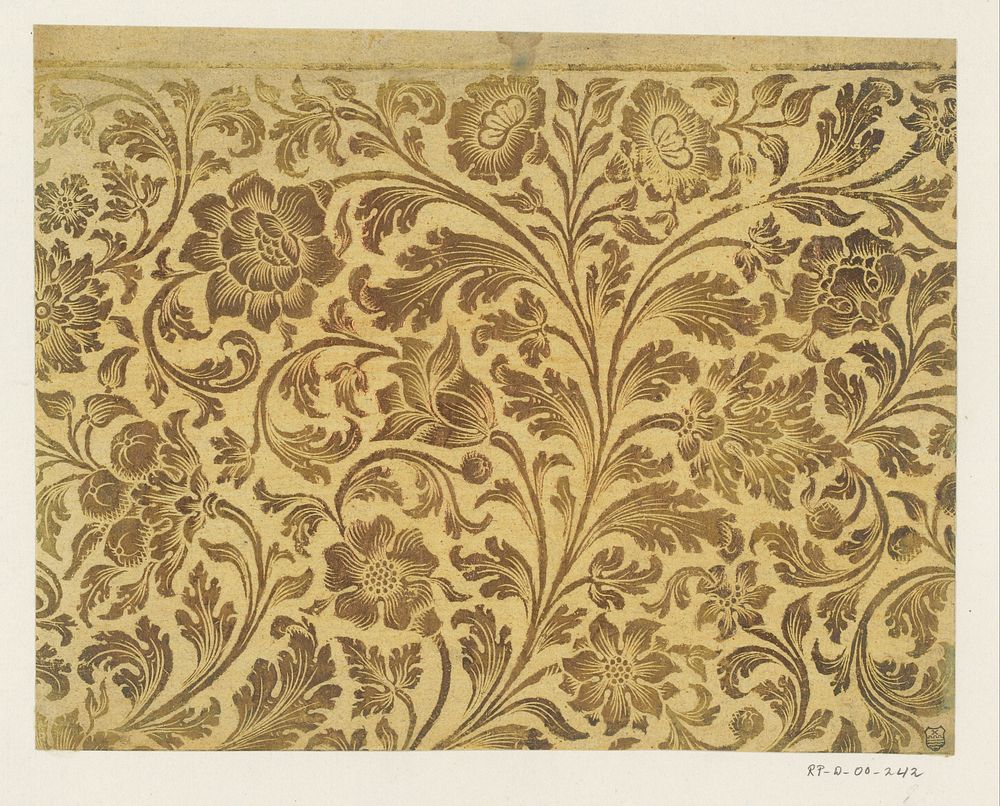 Blad met gestileerde bloemen en bladeren (1750 - 1800) by anonymous