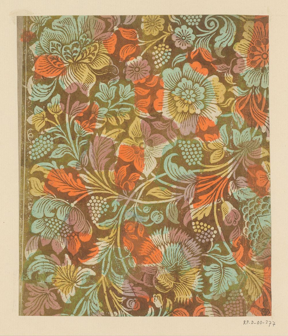 Blad met bloemen en druiven (1750 - 1800) by anonymous