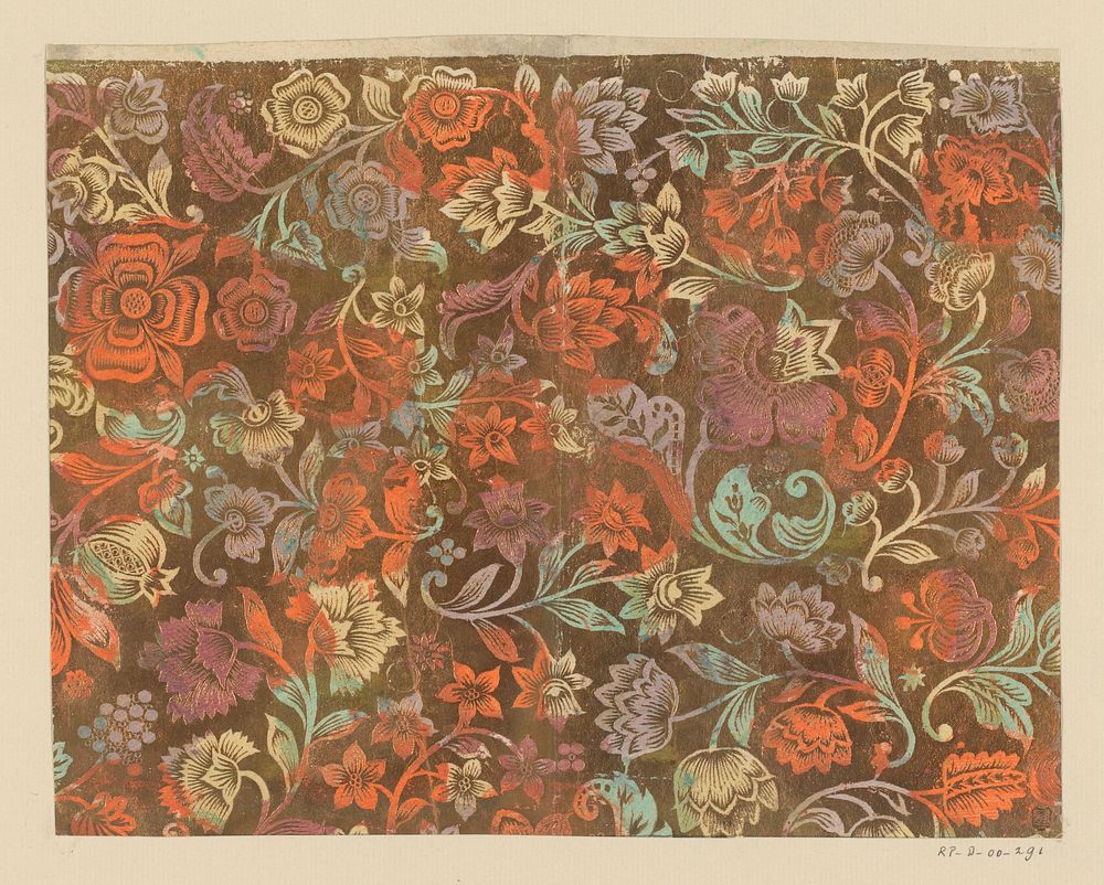 Blad met bloemen en vruchten (1700 - 1800) by anonymous