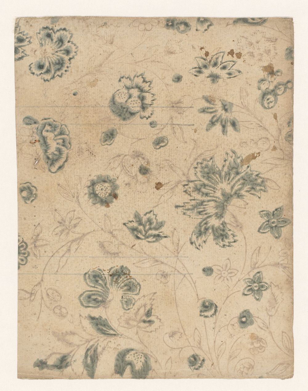 Blad met ranken met bloemen (1700 - 1850) by anonymous