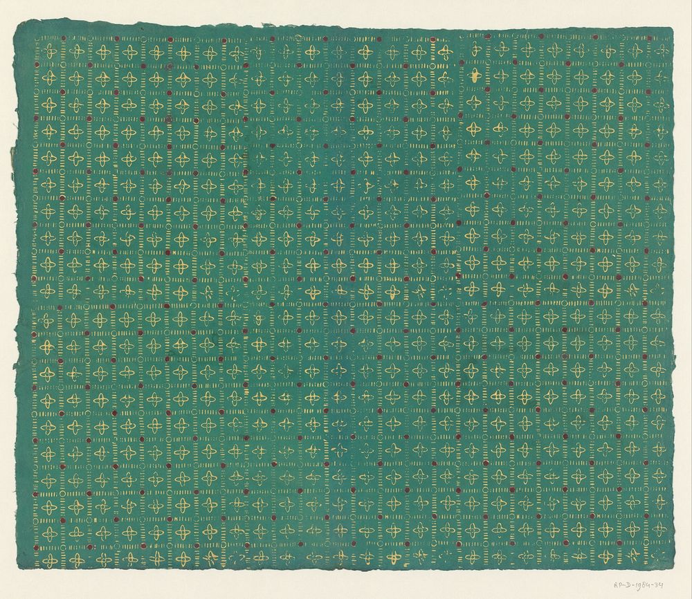 Blad met regelmatig patroon van bloemmotief tussen raster (1750 - 1950) by anonymous