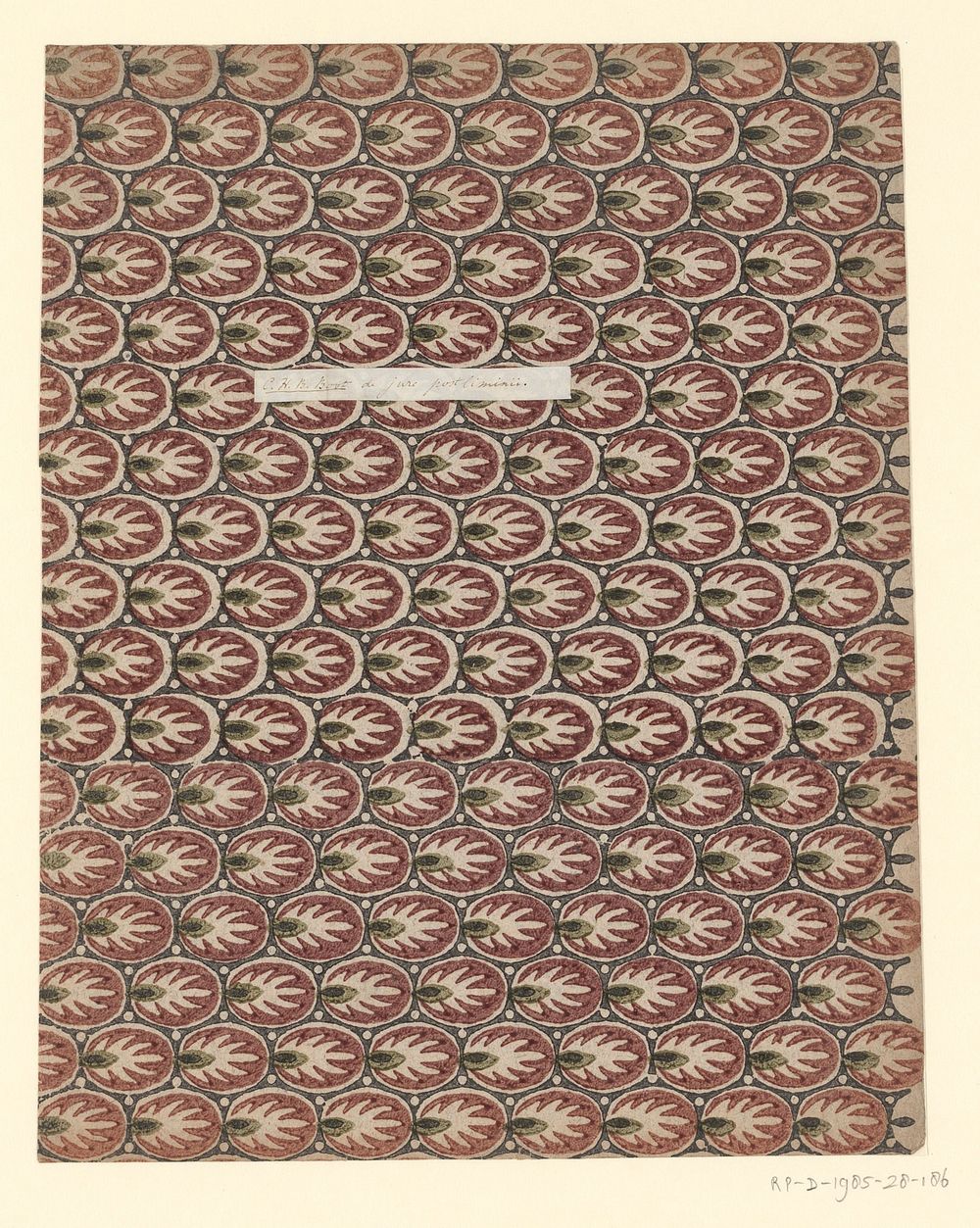 Blad met banenpatroon van uitgespaard bladmotief in ovaal (1750 - 1900) by anonymous
