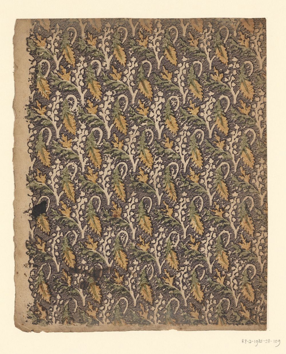 Blad met strooipatroon van tak met blad en vruchten (1750 - 1900) by anonymous