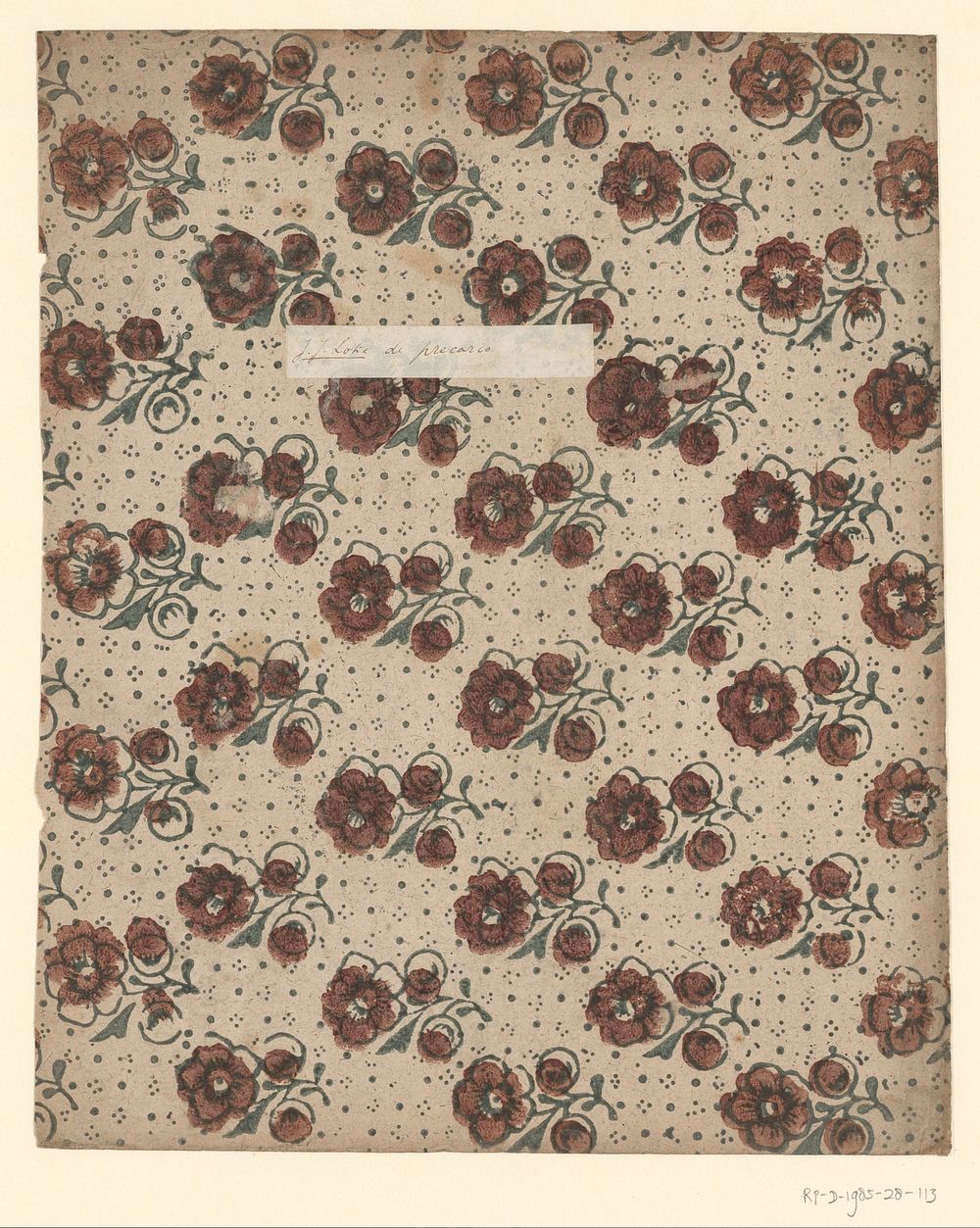 Blad met strooipatroon van bloemen in een puntenfond (1750 - 1900) by anonymous