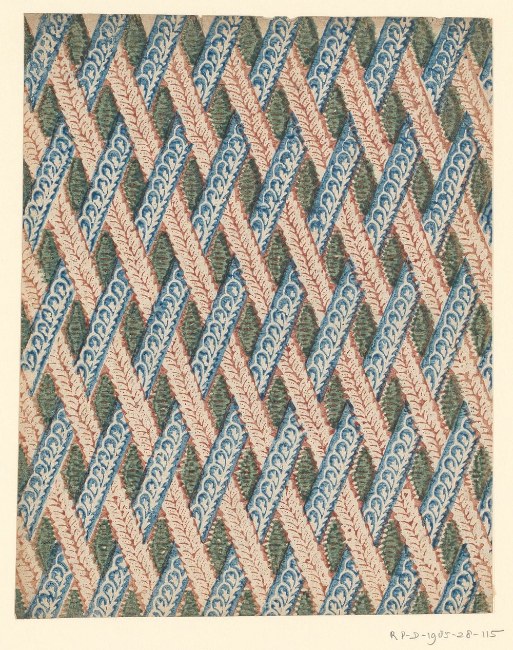 Blad met patroon van geweven diagonale banen (1750 - 1900) by anonymous