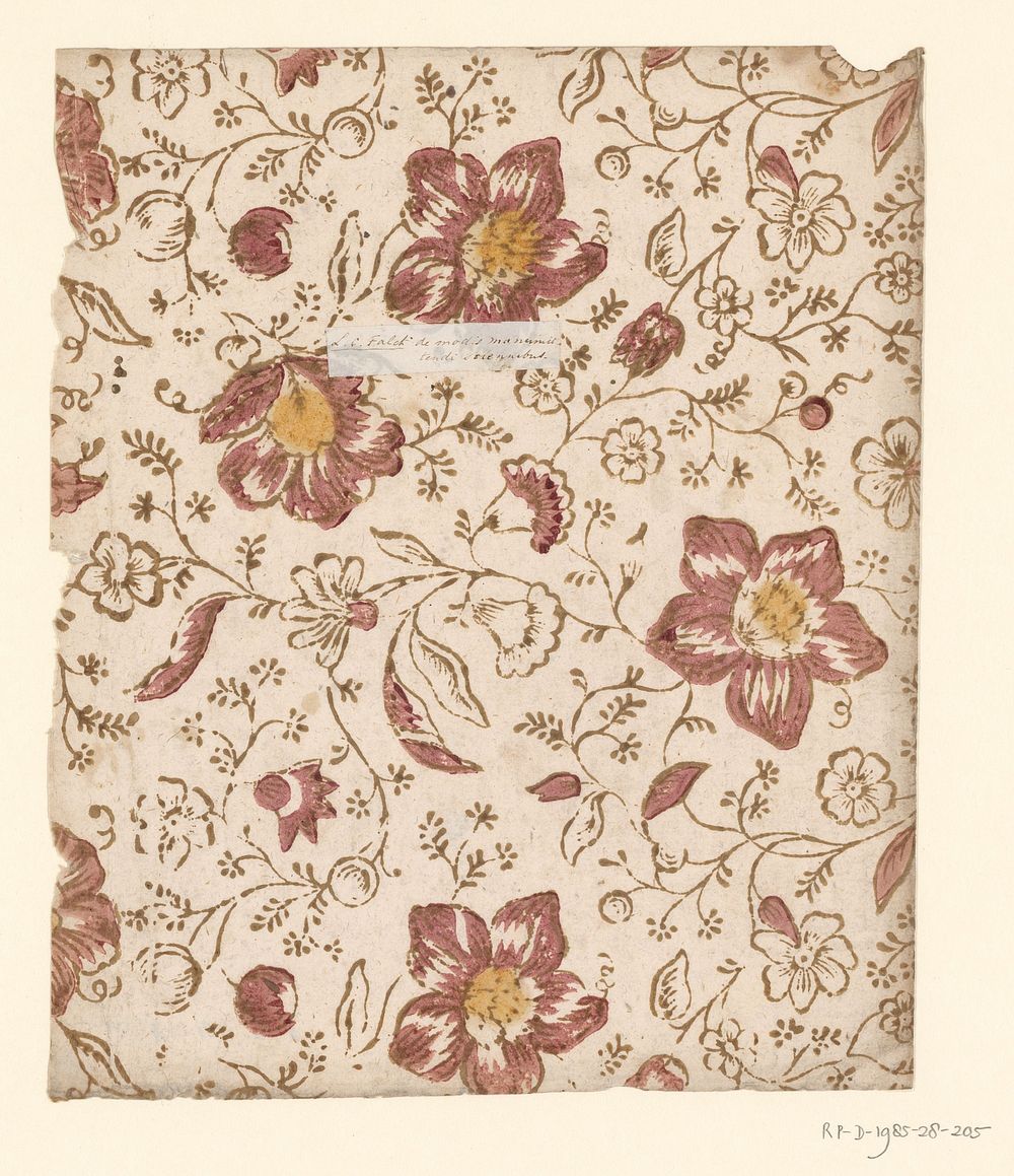 Blad met strooipatroon van bloemen met vruchten (1750 - 1900) by anonymous