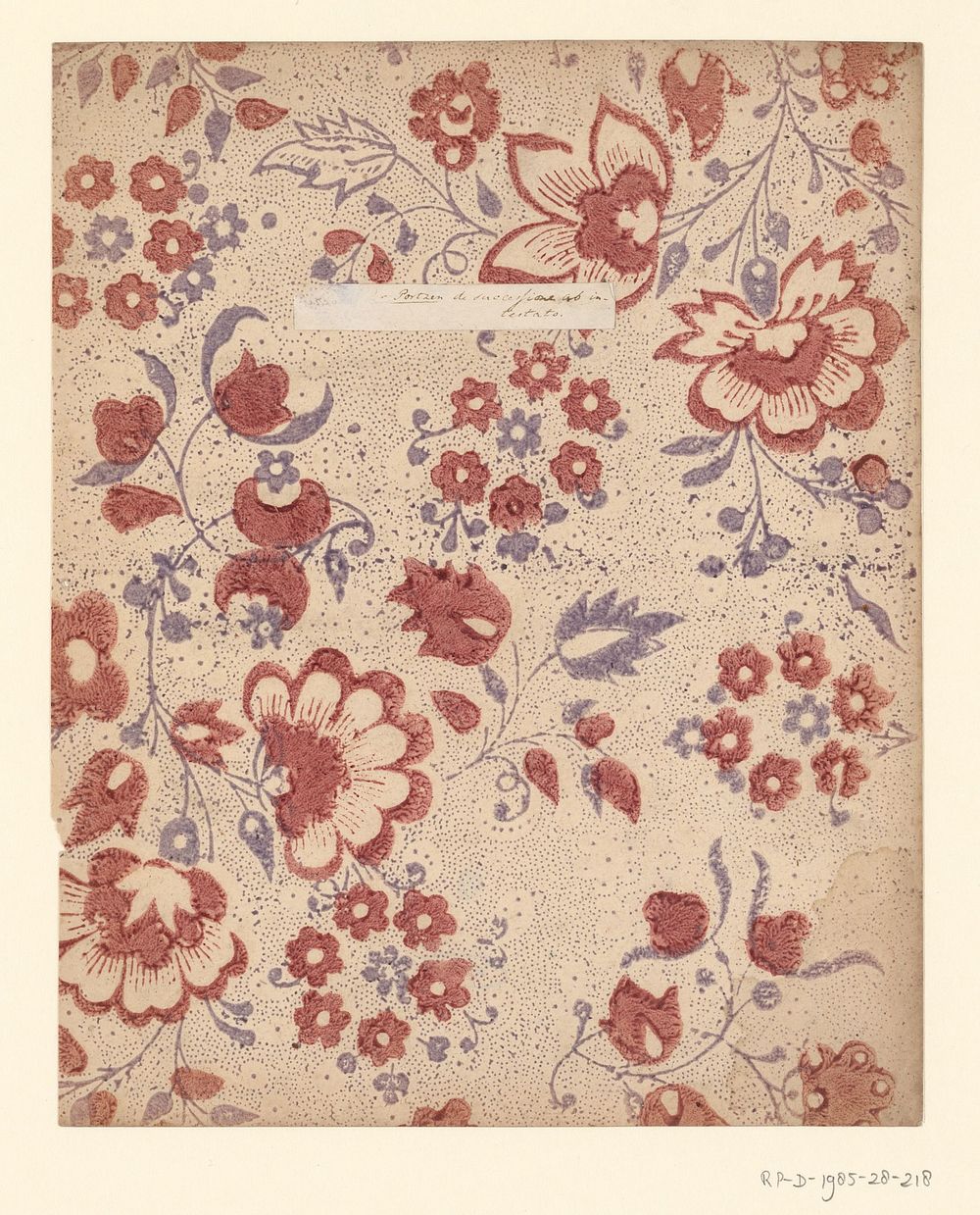 Blad met strooipatroon van bloemen en vruchten met puntenfond (1750 - 1900) by anonymous