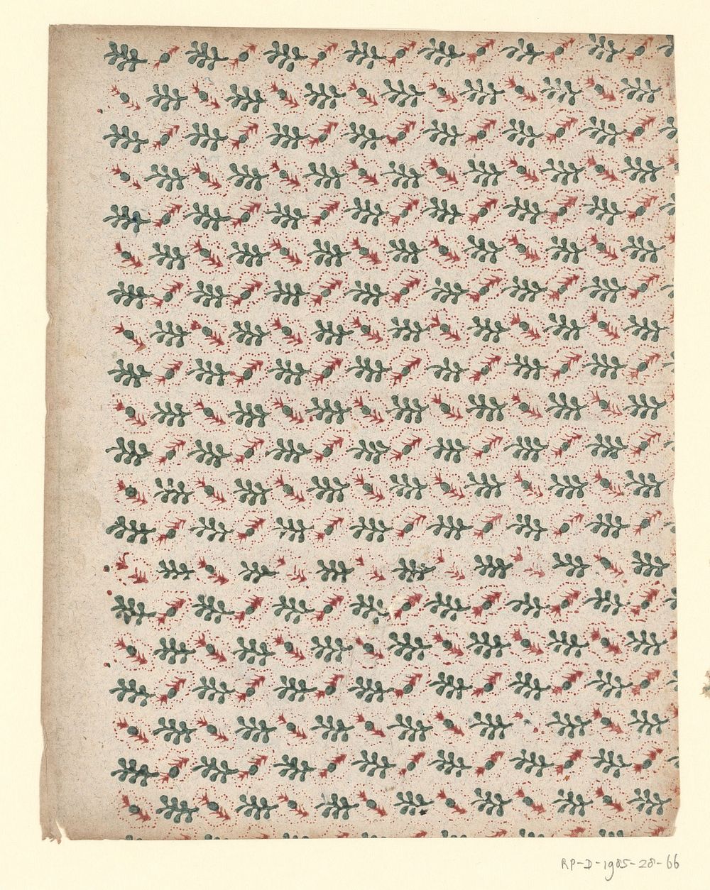 Blad met alternerend strooipatroon van takjes omringd door punten (1750 - 1900) by anonymous